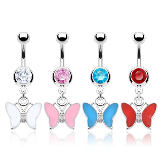 Piercing nombril petit papillon � ailes color�es unies