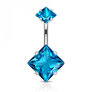 Piercing nombril � pierres en losange (filetage interne) - Bleu aqua