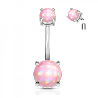 Piercing nombril � pierres d'�poxy roses (filetage interne)
