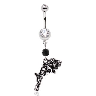 Piercing nombril pistolet r�volver et rose
