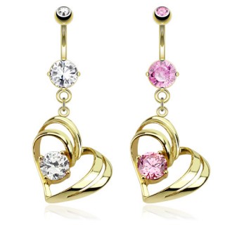 Piercing nombril plaqu� or � coeur d�doubl�