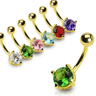 Piercing nombril plaqu� or � pierre ronde