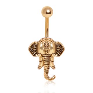 Piercing nombril plaqu� or � t�te d'�l�phant d�cor�e