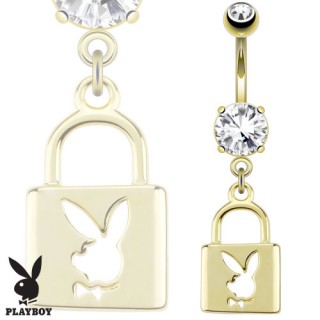 Piercing nombril plaqu� or avec cadenas � silhouette de lapin Playboy