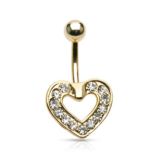 Piercing nombril plaqu� or avec coeur � coutours de pierres