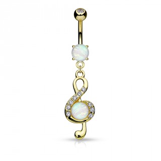 Piercing nombril plaqu� or avec pendentif cl� de Sol � Opales