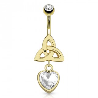 Piercing nombril plaqu� or avec symbole de la trinit� et coeur