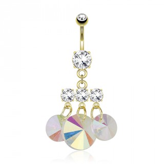 Piercing nombril plaqu� or avec tri de pierres et prismes