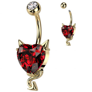 Piercing nombril plaqu� or � coeur de d�mon