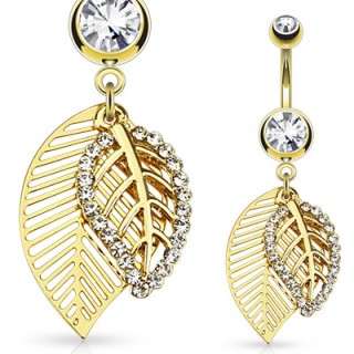 Piercing nombril plaqu� or � Duo de feuilles