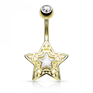 Piercing nombril plaqu� or �toile filigrane