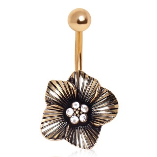 Piercing nombril plaqu� or fleur exotique vintage avec strass