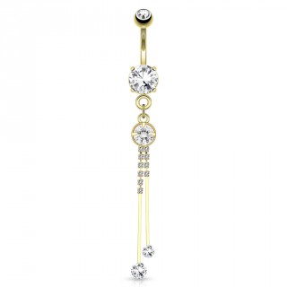 Piercing nombril plaqu� or � pendentif rond avec barettes serties