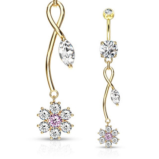 Piercing nombril plaqu� or pendentif vigne fleurie