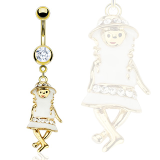 Piercing nombril plaqu� or petite fille � robe et chapeau
