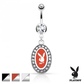 Piercing nombril portrait lapin Playboy � cadre oval gris argent�