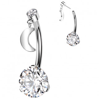 Piercing nombril push-in Titane � pendentif lune et zirconiums