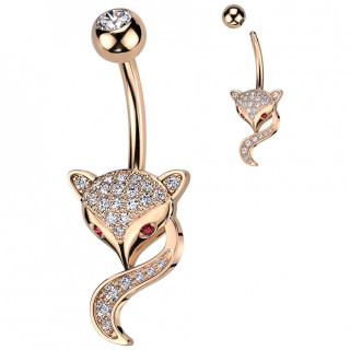 Piercing nombril renard cuivr� pav� de zirconiums � regard malicieux