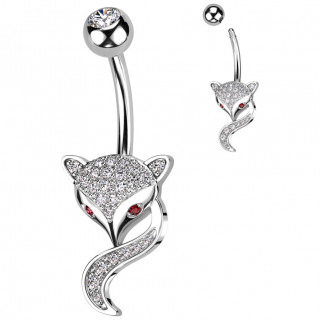 Piercing nombril renard pav� de zirconiums � regard malicieux
