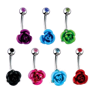 Piercing nombril rose � tige sertie