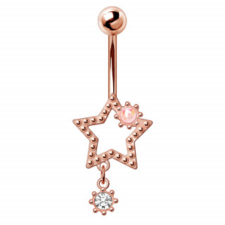 Piercing nombril rose gold �toile rivet�e � strass suspendu