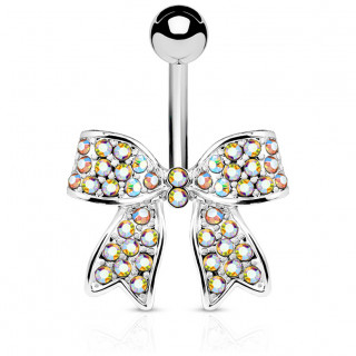 Piercing nombril ruban pav� de cristaux aurore bor�ale