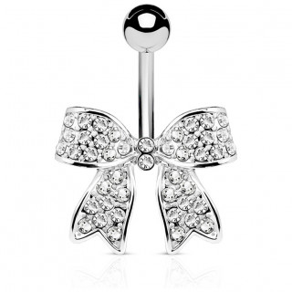 Piercing nombril ruban pav� de cristaux clairs