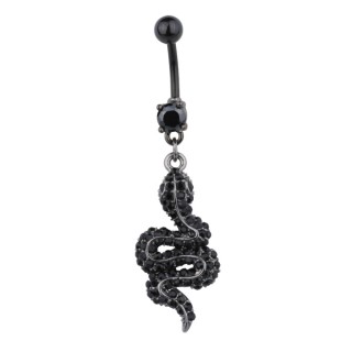 Piercing nombril serpent noir pav� de pierres