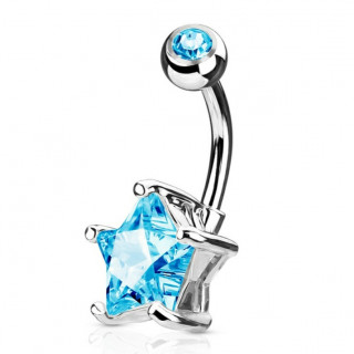 Piercing nombril serti � embout en forme d'�toile bleu aqua