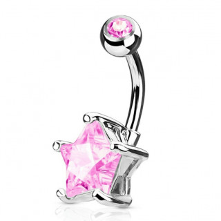 Piercing nombril serti � embout en forme d'�toile rose
