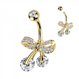 Piercing nombril serti dor� Cerises � ruban