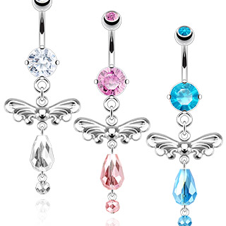 Piercing nombril serti et perl� avec ailes d'ange