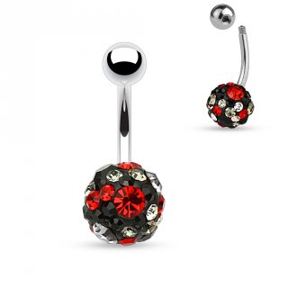 Piercing nombril shamballa � pierres noires, claires et rouges