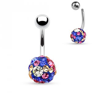 Piercing nombril shamballa bleu � pierres multicolores