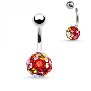 Piercing nombril shamballa pourpre � pierres multicolores