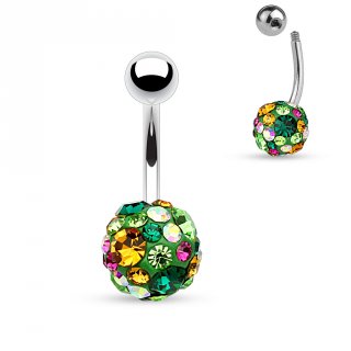 Piercing nombril shamballa vert � pierres multicolores