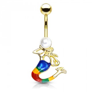 Piercing nombril sir�ne dor�e et emaill�e multicolore