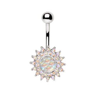 Piercing nombril soleil �blouissant de strass et �cailles