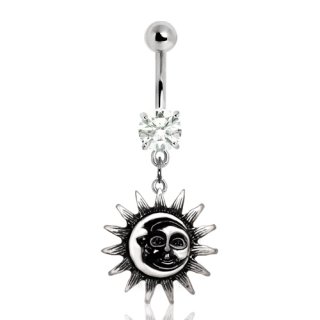 Piercing nombril soleil et lune fusionn�s style vintage