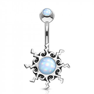 Piercing nombril soleil tribal � epoxy - Bleu aqua