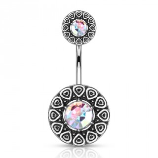 Piercing nombril soleils tribaux - Gris antique - Aurore bor�ale