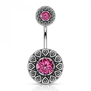 Piercing nombril soleils tribaux - Gris antique - Rose
