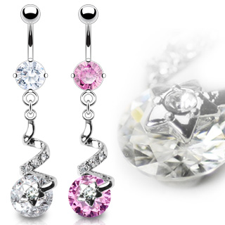 Piercing nombril spirale sertie et pierre ronde �toil�e