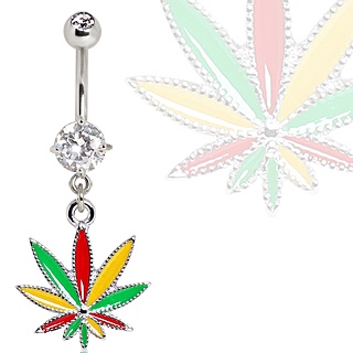 Piercing nombril stass � feuille de cannabis Rasta