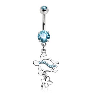 Piercing nombril style hawa�en � tortue et fleur