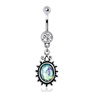 Piercing nombril style miroir mural antique avec Opale synth�tique