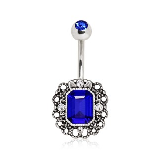Piercing nombril style royal � zirconium bleu saphir