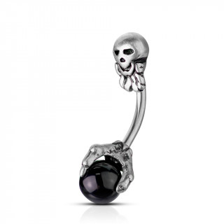Piercing nombril style vieilli � crane et main squelette