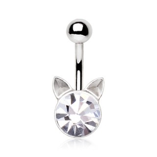 Piercing nombril t�te de chat strass