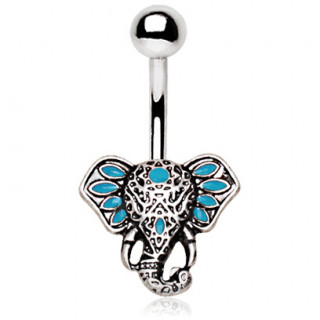 Piercing nombril t�te d'�l�phant emaill�e bleu